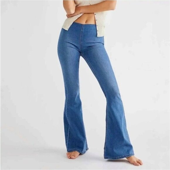 Free People Denim - Free People Penny Pull On Flare Denim Jeans Womens 26 R Hippie Boho Trendy 70s